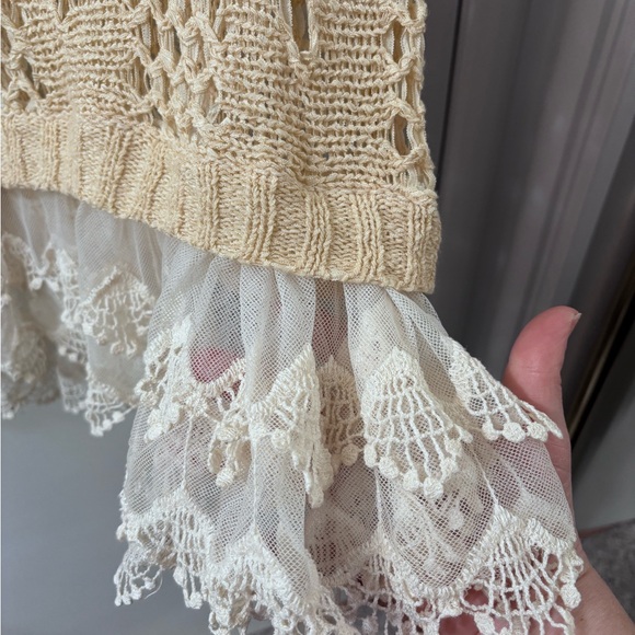 Entro Boho Cream Crochet Knitted Sweater with Layered Lace Trim - Picture 9 of 10